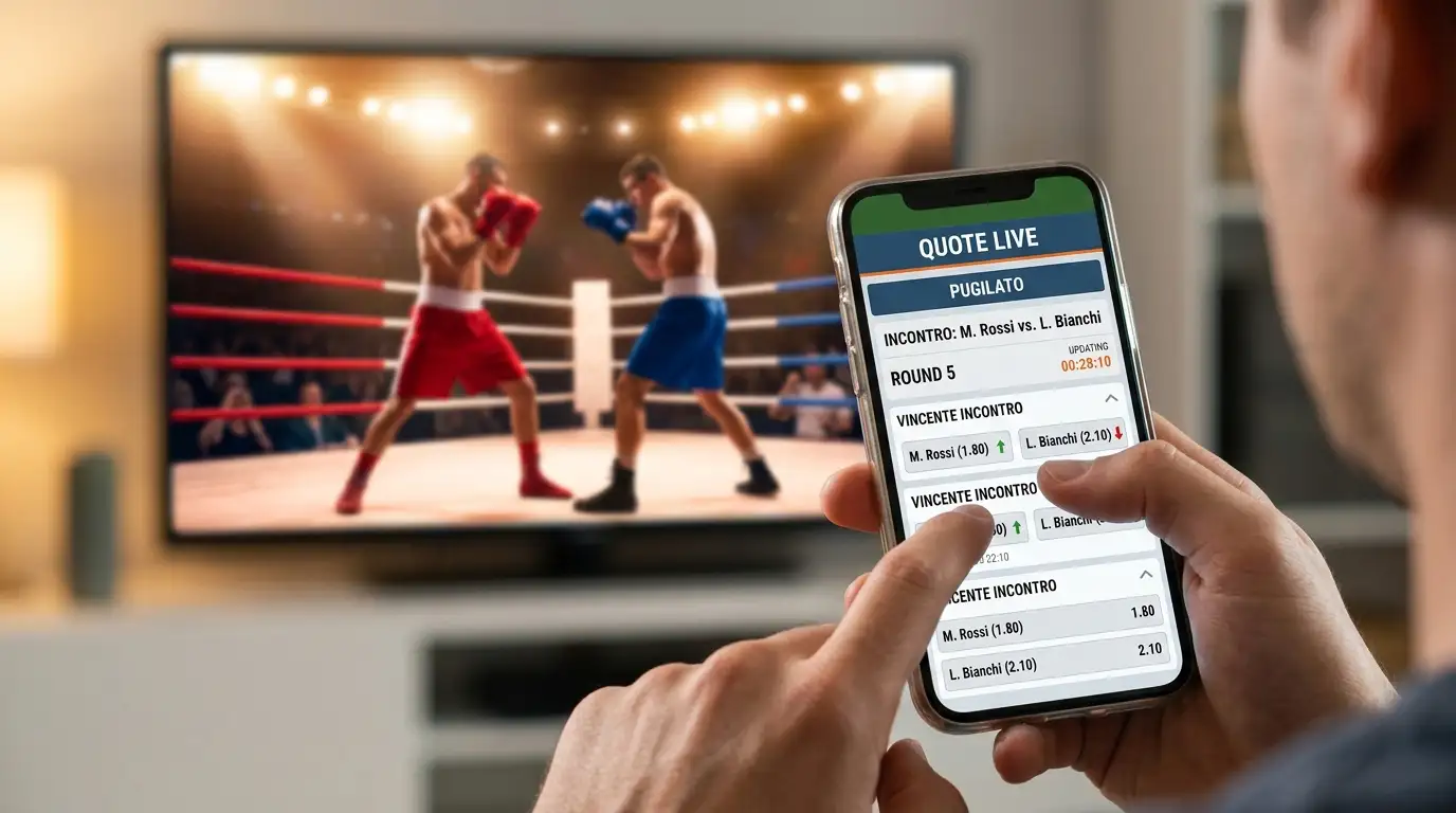 App mobile di scommesse con le quote live aggiornate durante un incontro di boxe