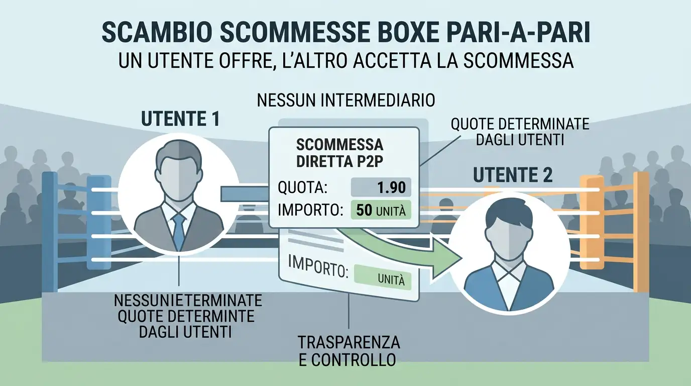Schema visivo di uno scambio di scommesse diretto tra due utenti
