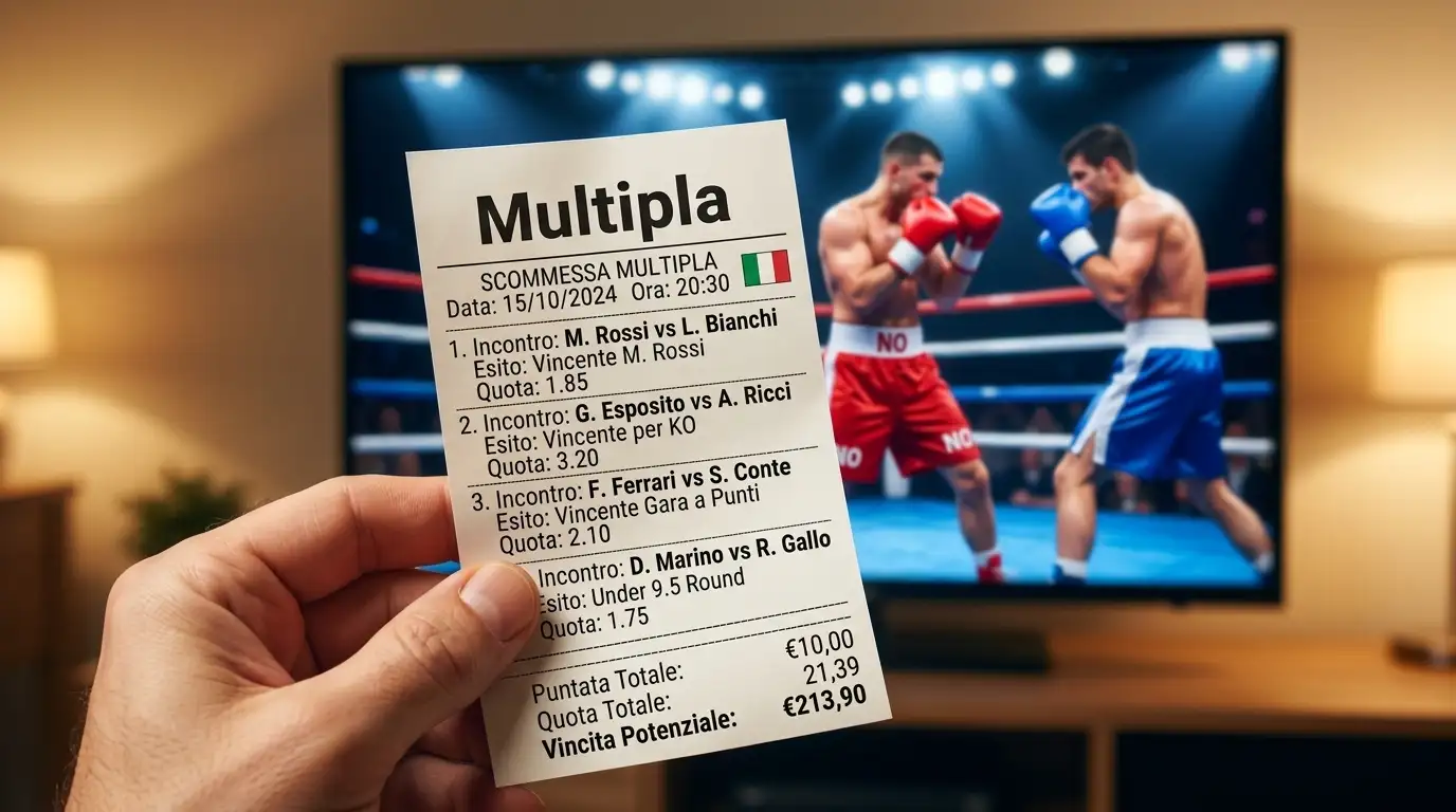 Schedina con una scommessa multipla che combina più pronostici sul pugilato