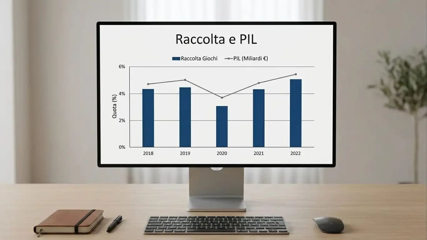 Grafico della raccolta del gioco d'azzardo in Italia rispetto al PIL
