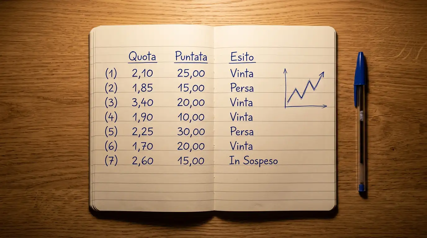 Blocco note con il registro delle giocate per la gestione del bankroll