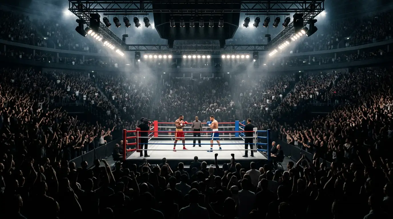 Arena gremita che attende l'inizio di una grande sfida per il titolo mondiale