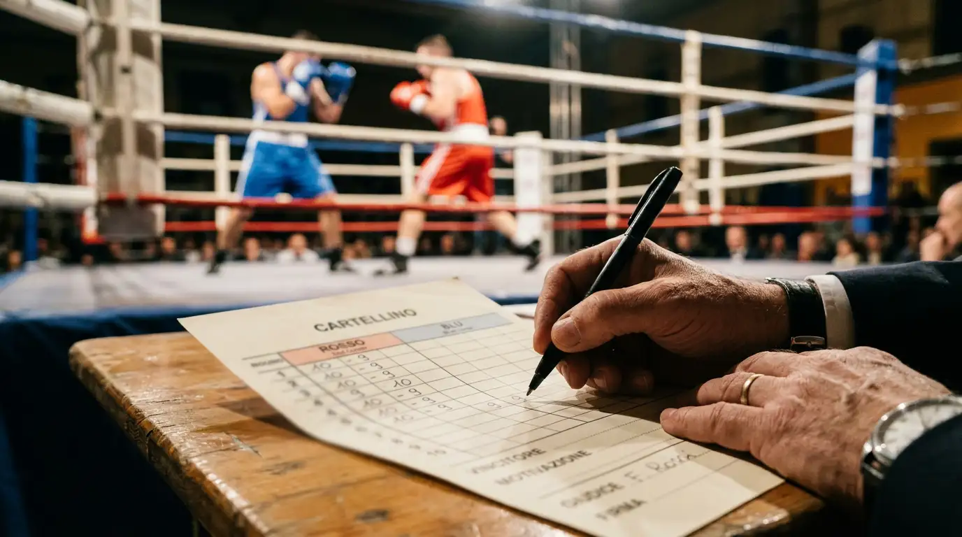 Cartellino di un giudice di boxe con i punteggi usati nel mercato handicap