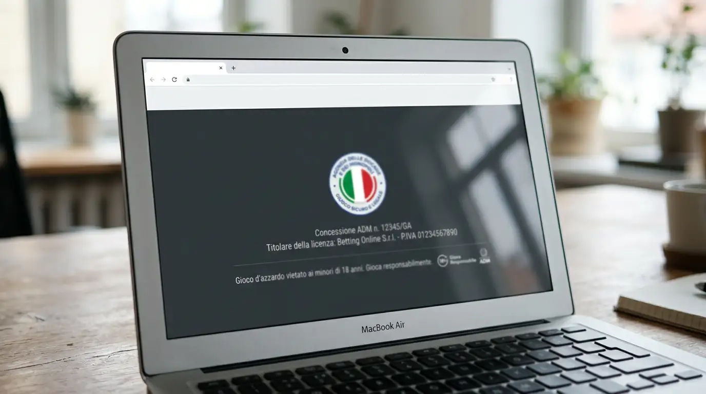 Logo ADM e numero di concessione nel footer di un sito di scommesse legale