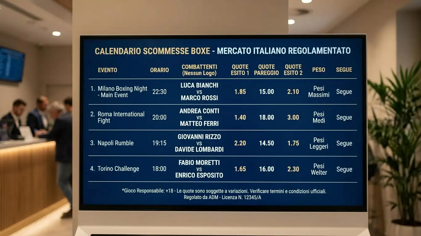Palinsesto di pugilato su schermo all'interno del perimetro legale italiano