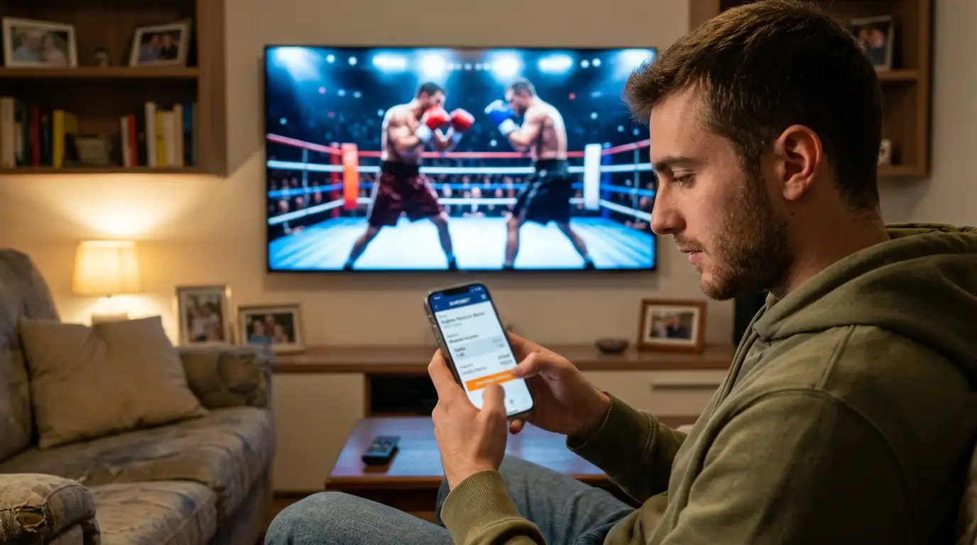 Scommettitore alle prime armi che piazza una giocata sulla boxe dall'app mobile