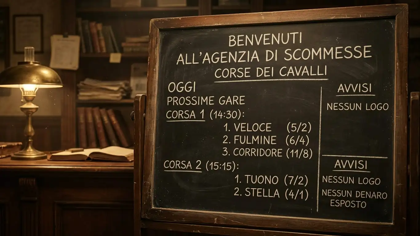Vecchio tabellone da allibratore inglese con quote frazionarie scritte a gesso