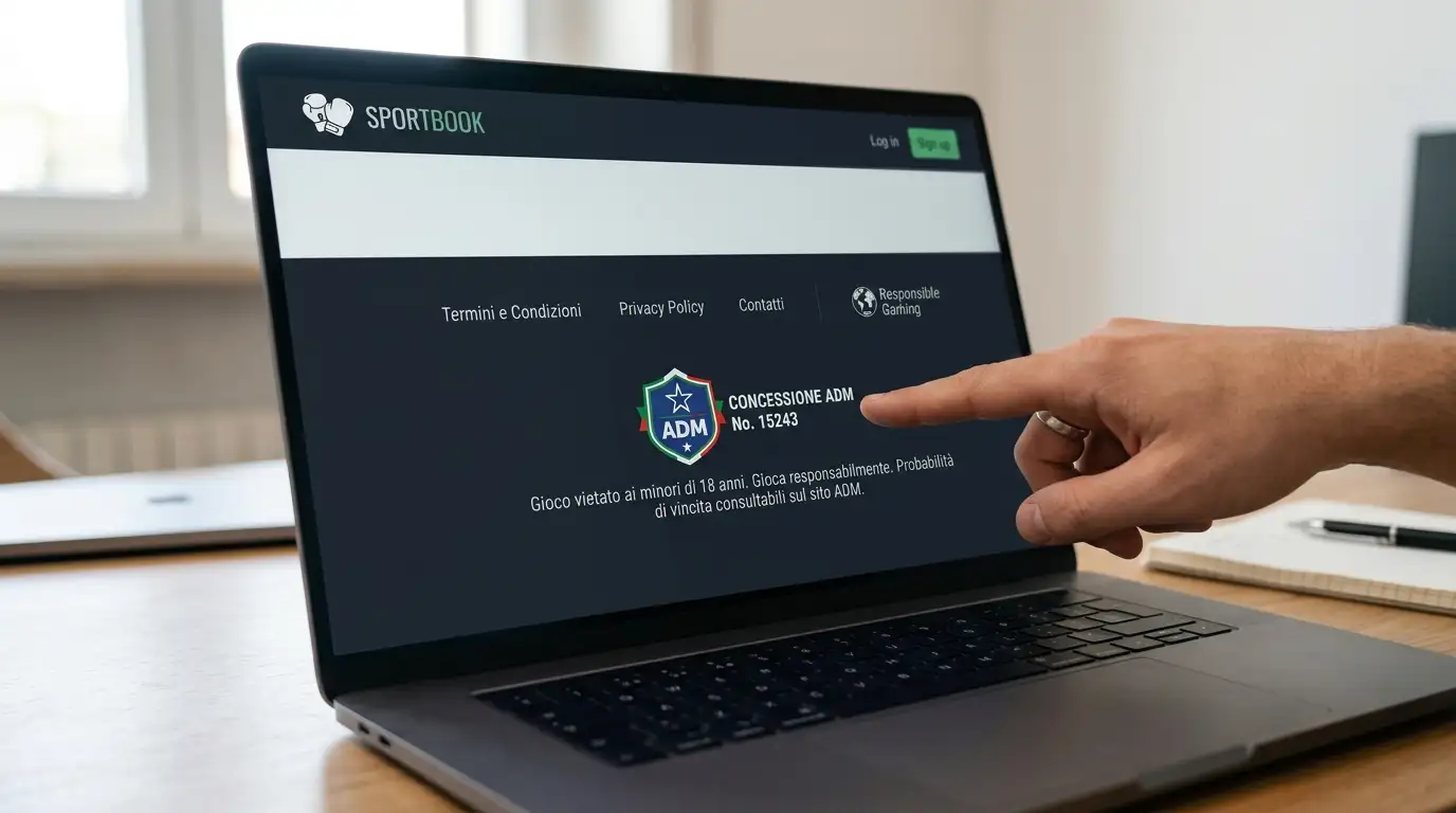 Verifica del numero di concessione ADM nel footer di un sito di scommesse